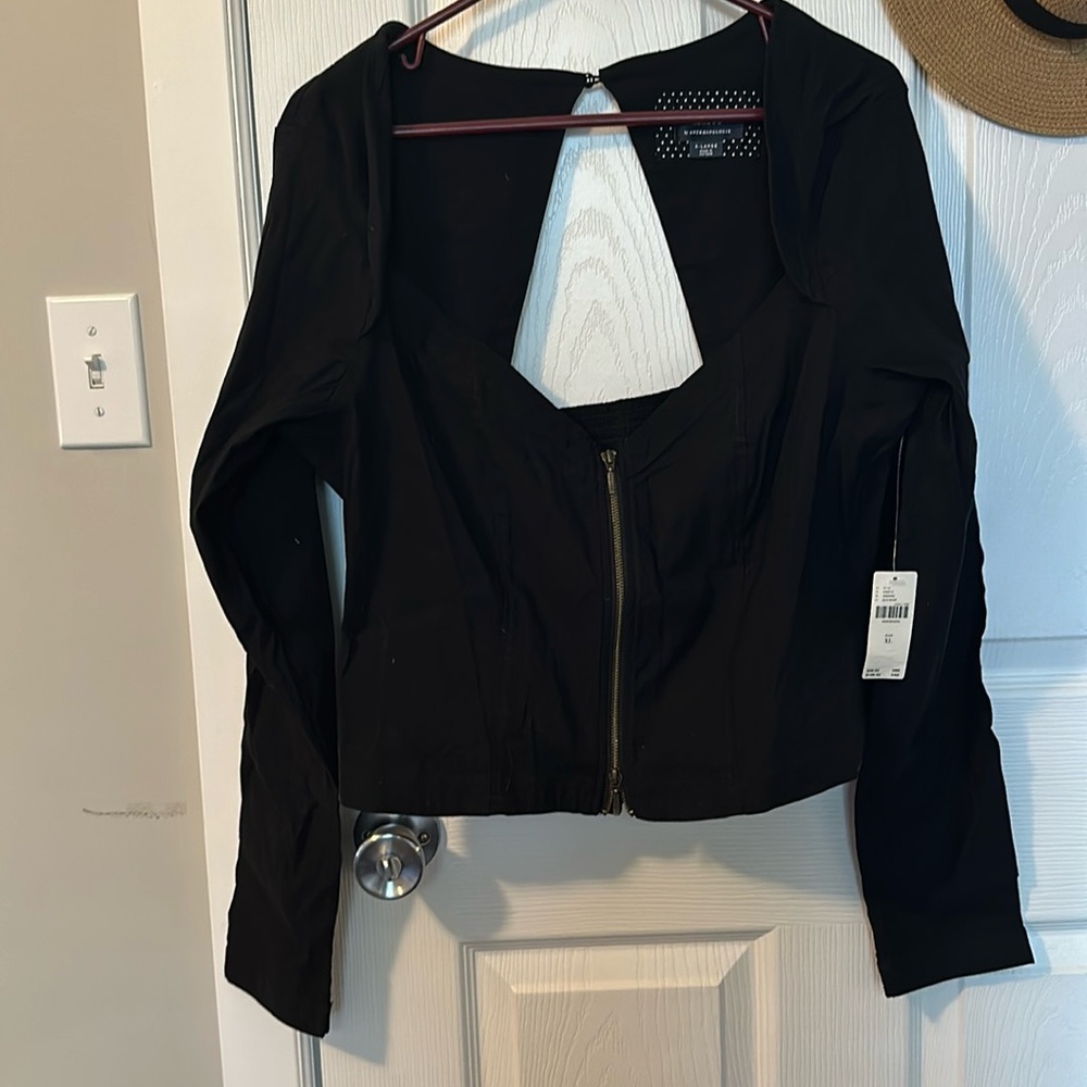 NWT Anthropologie Maeve Zip Front Long Sleeve Blouse.